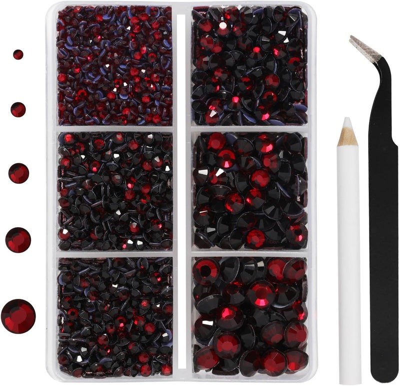 BEADSLAND Hotfix Rhinestones 3960pcs, Red Rhinestone for Clothes, Hot Fix Crystals Rhinestones with Tweezers and Wax Pencil Kit,Mixed 5 Sizes, SS6-SS30, Dark Siam - Image 1